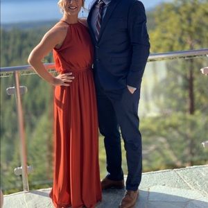 Levkoff rust colored bridesmaid dress